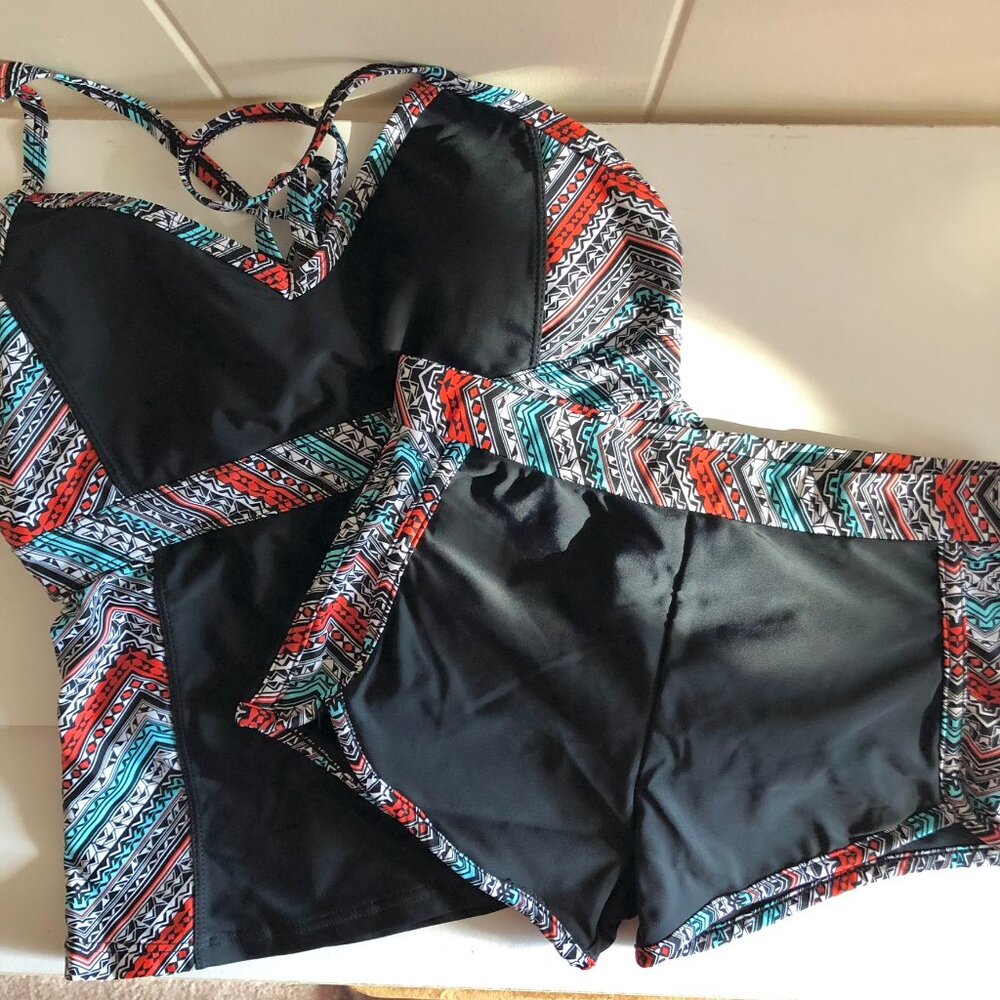 Black Modest Tankini Shorts Set Size S